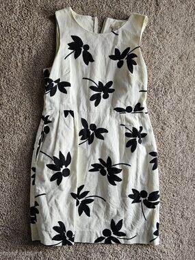 J.Crew Sleeveless Black Floral Print Sheath Dress - White/Black
